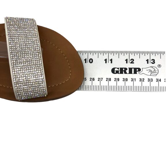 Steve Madden White Crystal Rhinestone Embellished Slingback Flat Sandals 5 - Picture 4 of 5